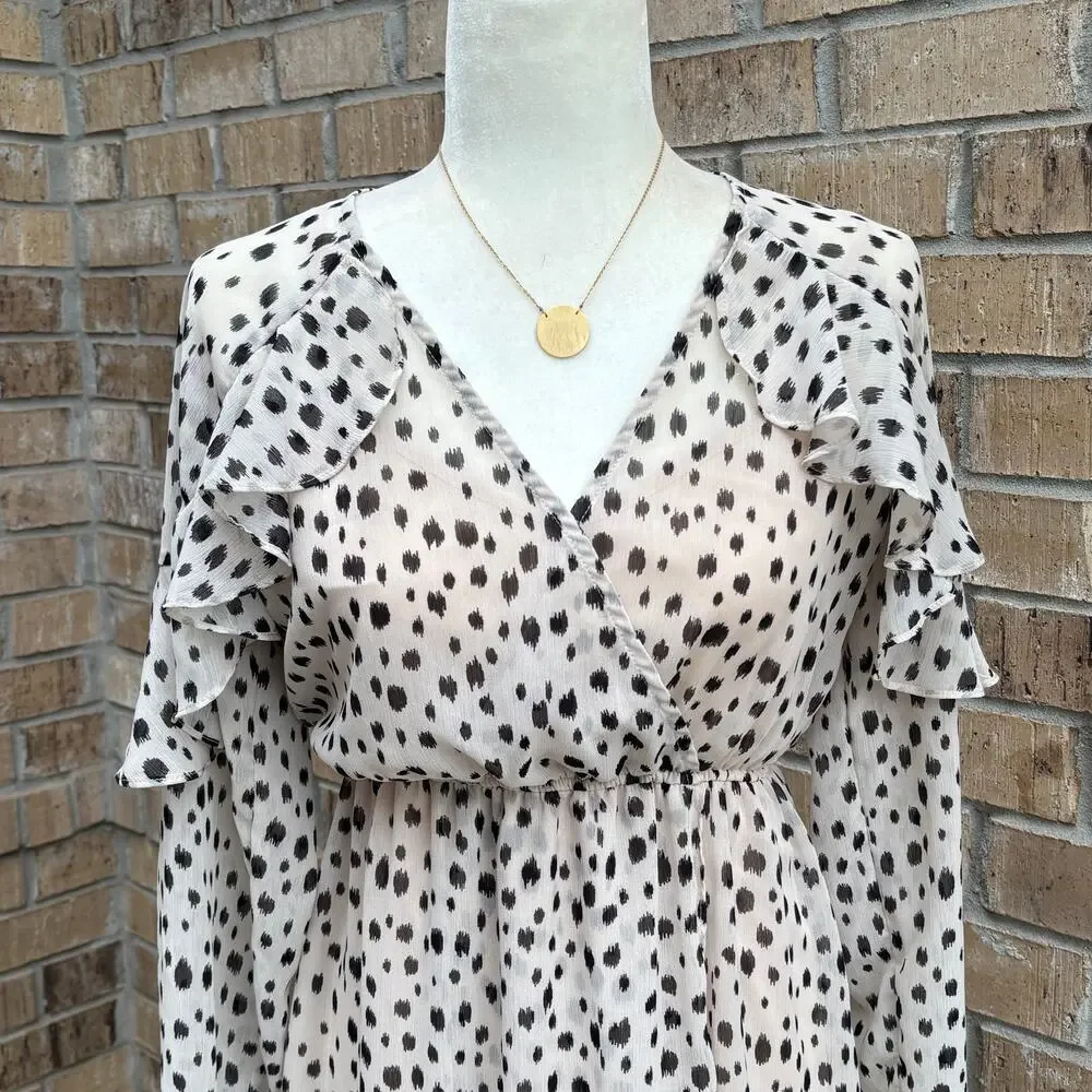 Living Doll Dalmatian Print Ruffle Sleeve Midi Dress Womens Flowy Boho Sz M - Picture 3 of 14